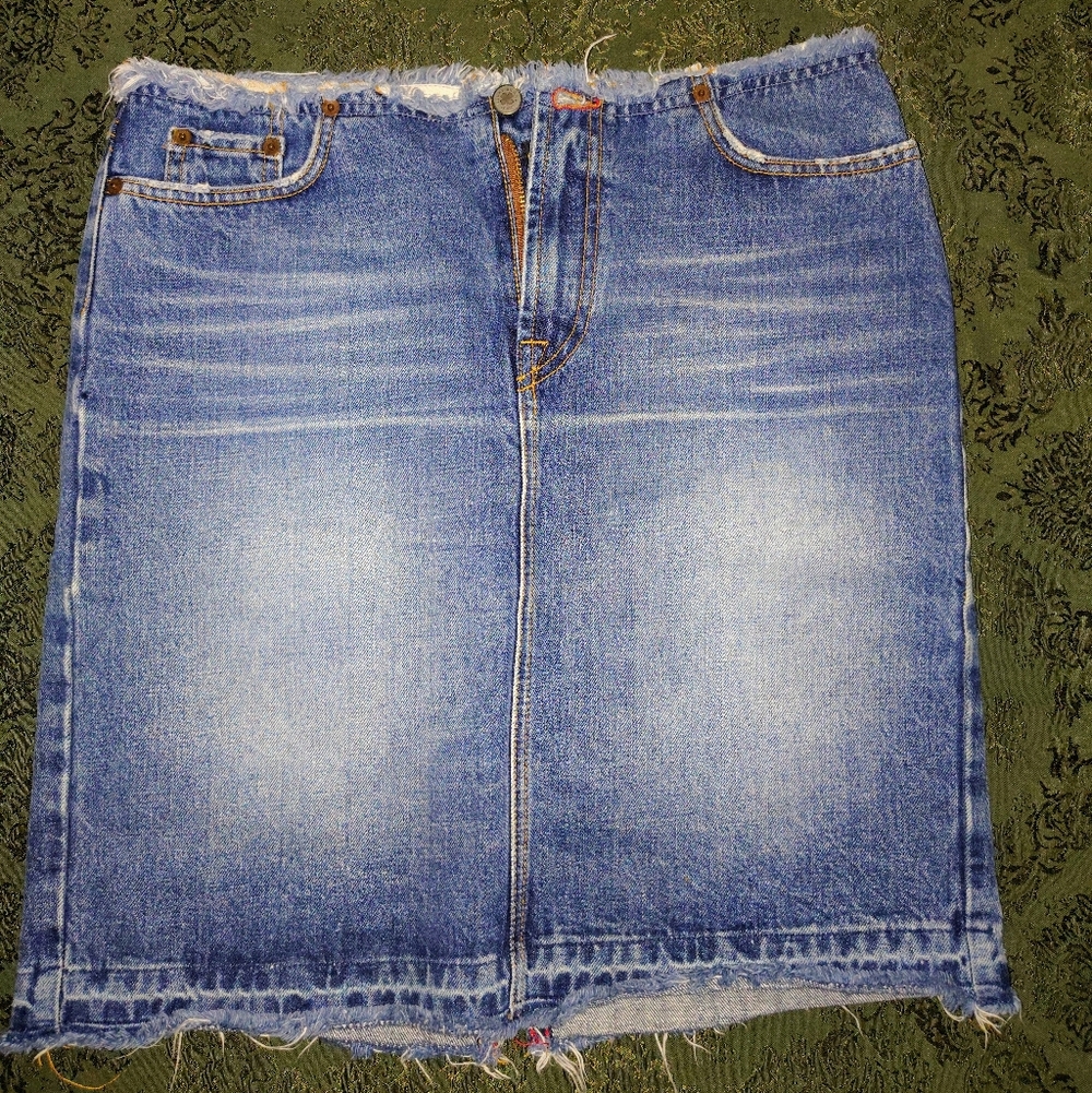 Lucky Brand Blue Denim Skirt with Frayed Waistband